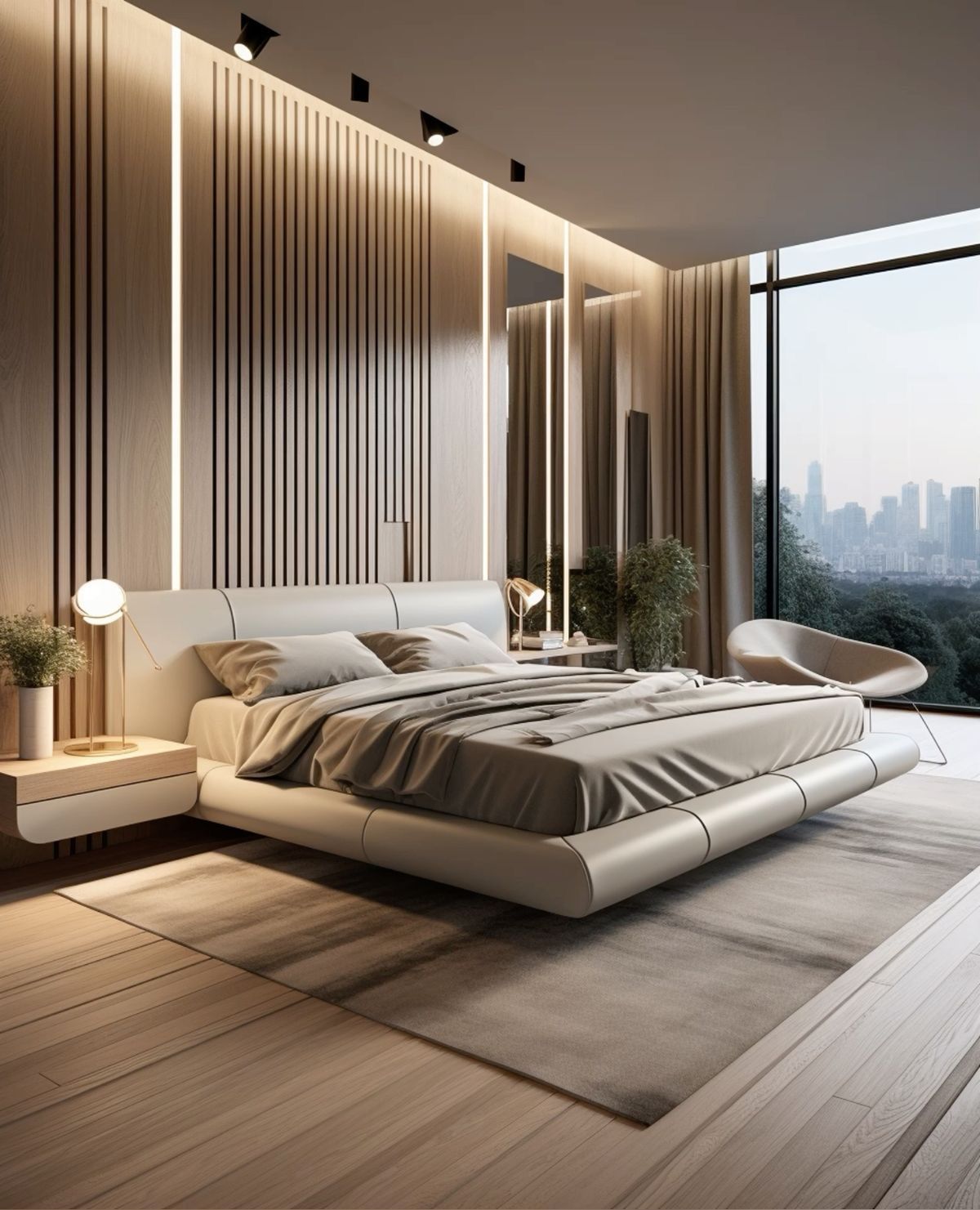 Contemporary Bedroom with Acoustic Wood Louver Feature Accent Wall #45